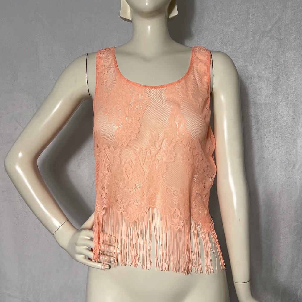 Divided | H&M Coral Lace Tank Top with Fringe NWOT